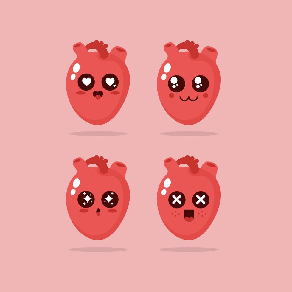 Illustration Vector Of Set Kawaii Emoji Bundle Heart
