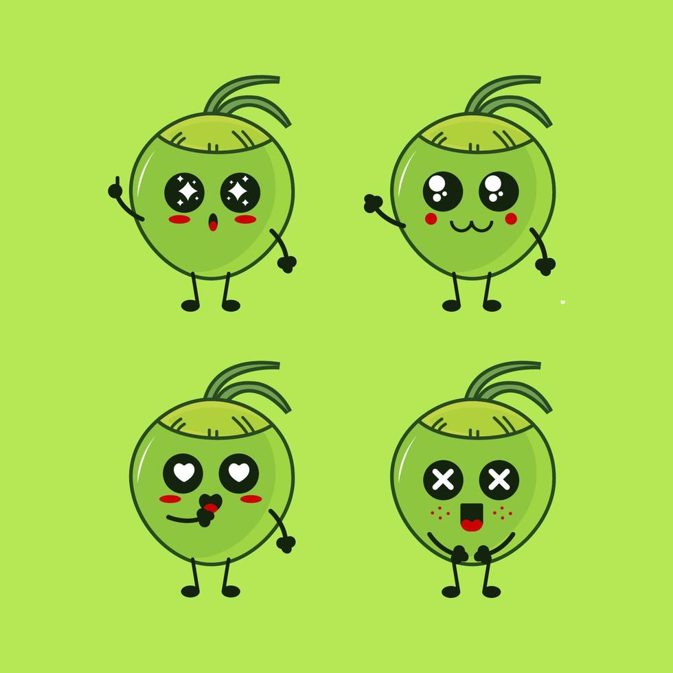 Illustration Vector Of  Fruit Cute Coconuts