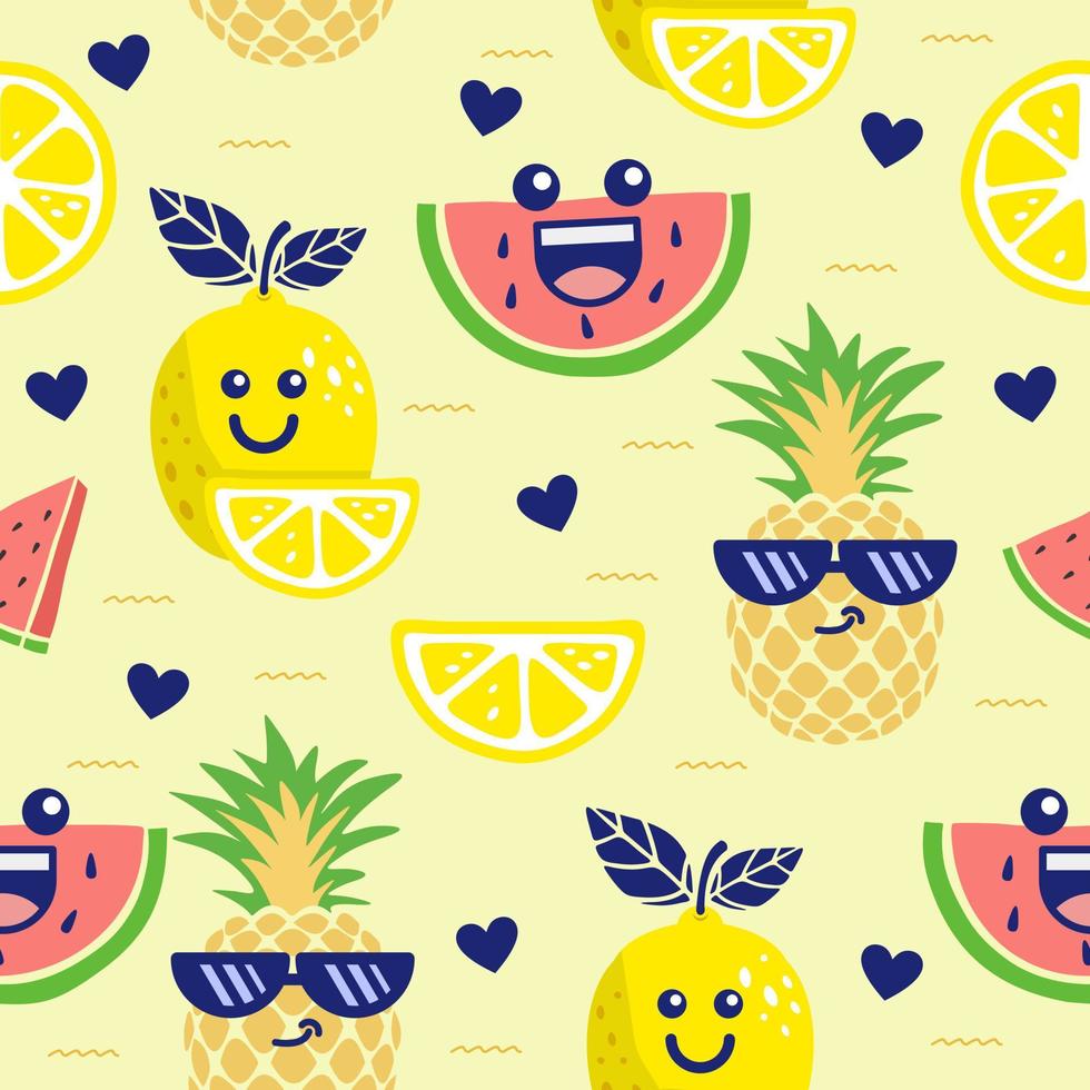 Seamless pattern with lemon and pineapple cute illustration vector