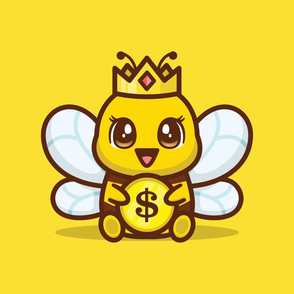 abeja sostenga una moneda linda ilustración. vector