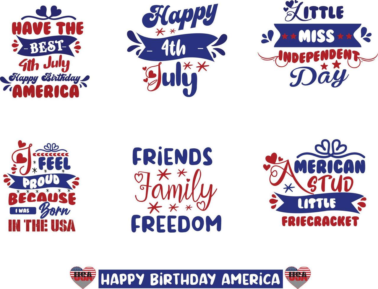 Happy 4th of July, independence day USA, America typography lettering text font calligraphy vector design Free Vector