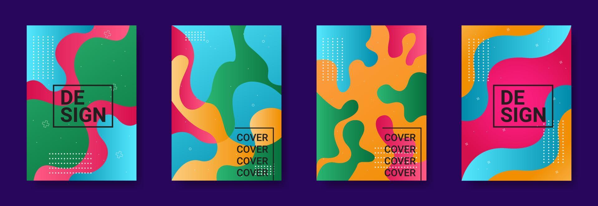 Set of  Fluid Background Design Template in A4 size. colorful modern background for Annual report. Abstract Brochure design. Simple pattern. Flyer promotion. Presentation cover. vector