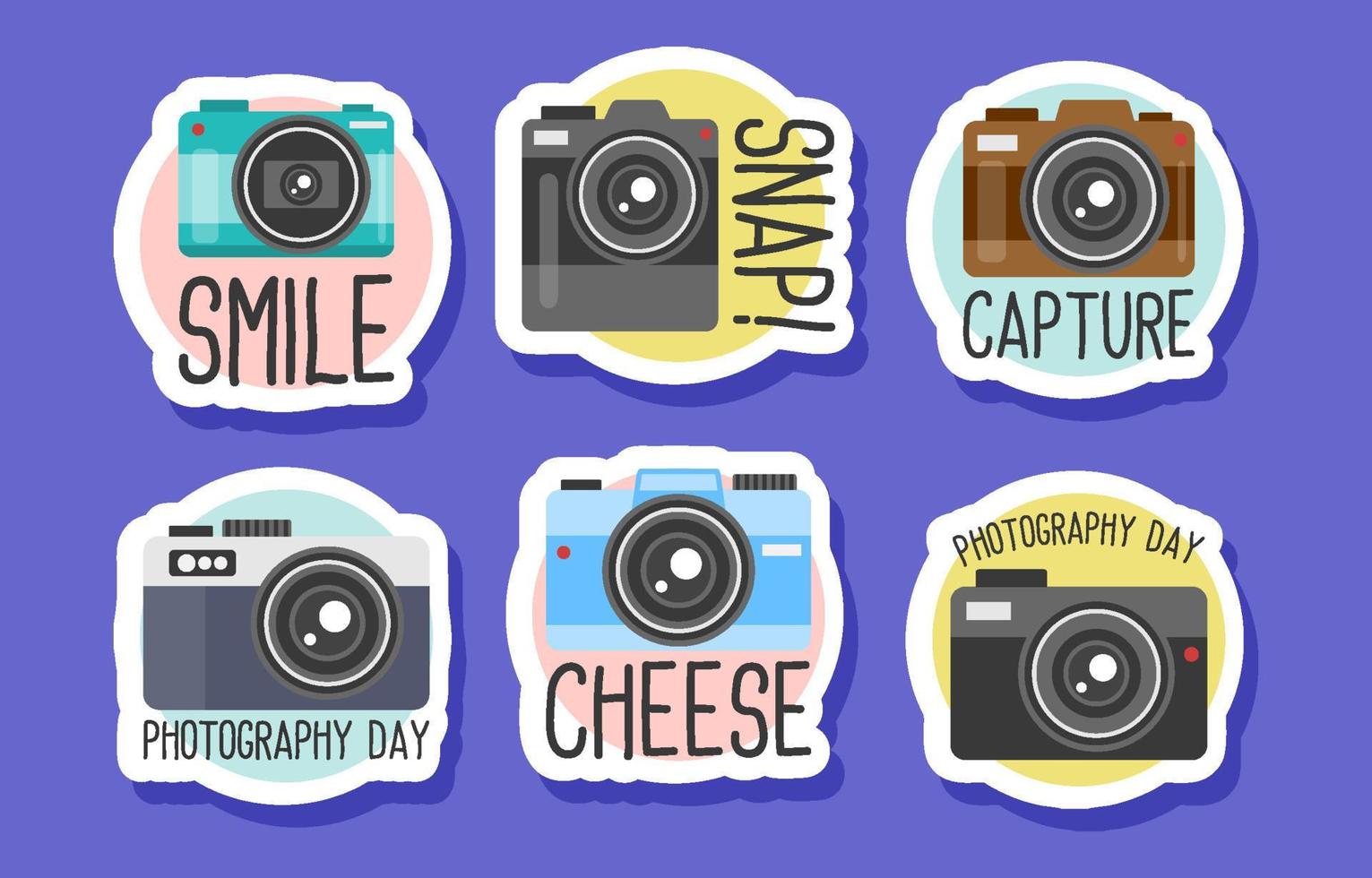 World Photography Day Sticker Set vector