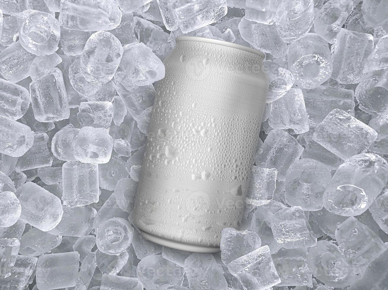 Can of cold beverage, ice cubea of juicy. Summer refreshing drink photo