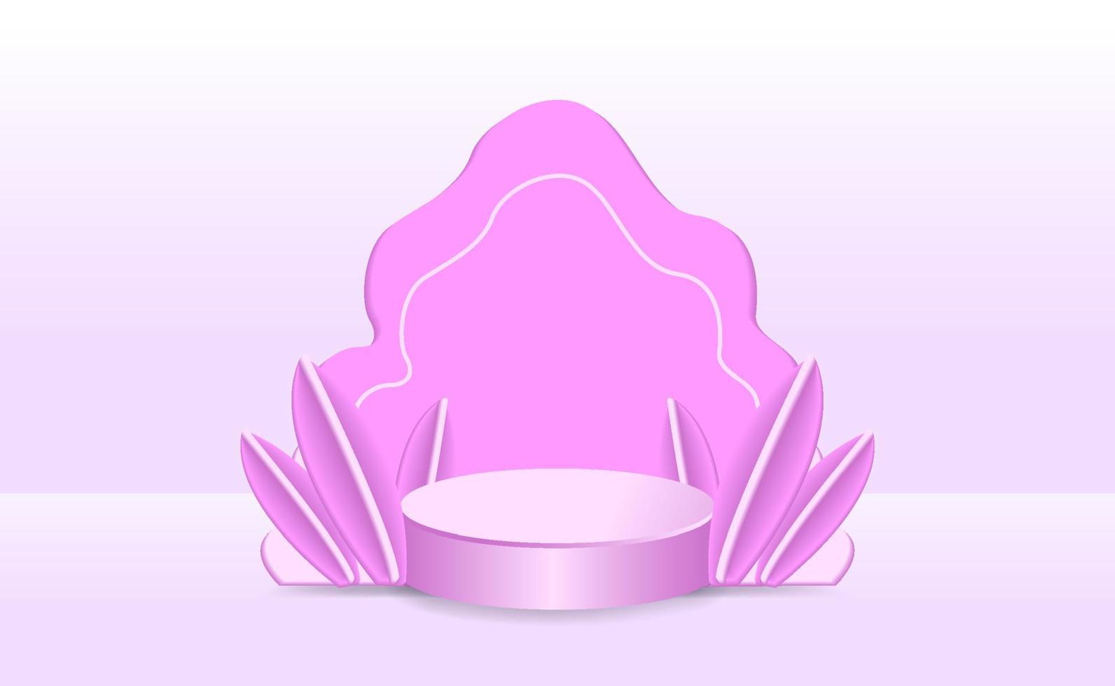 Pink product podium with blue leaf minimalism vector