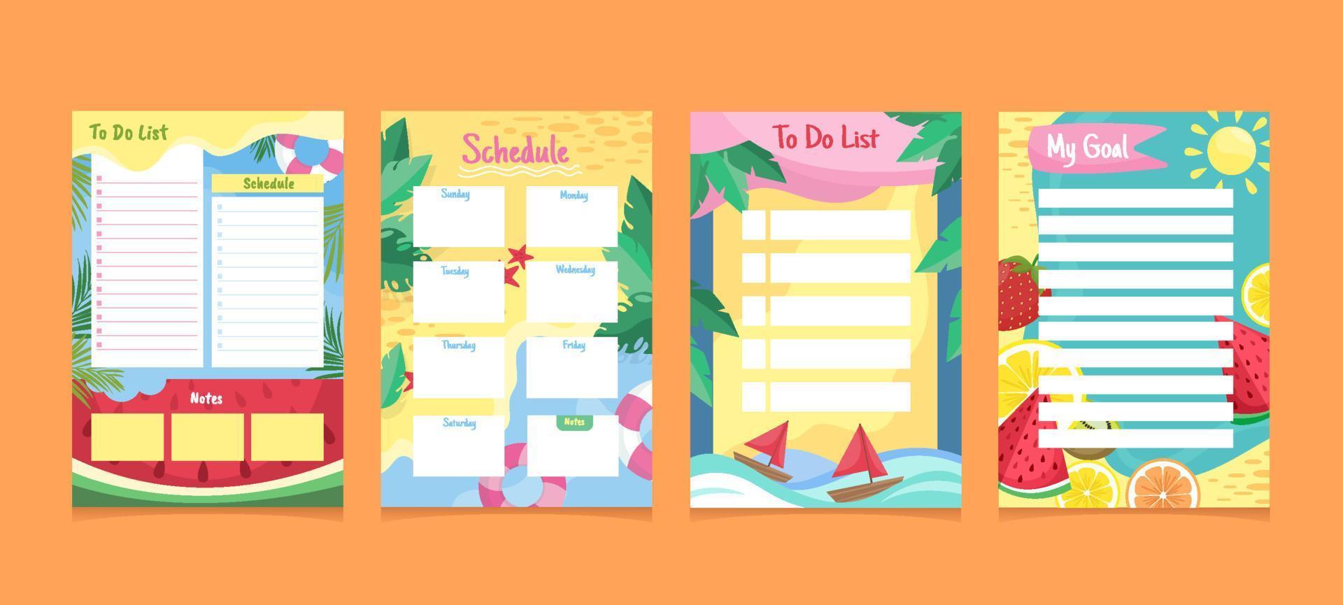 Summer Holiday To Do List Planner Template vector