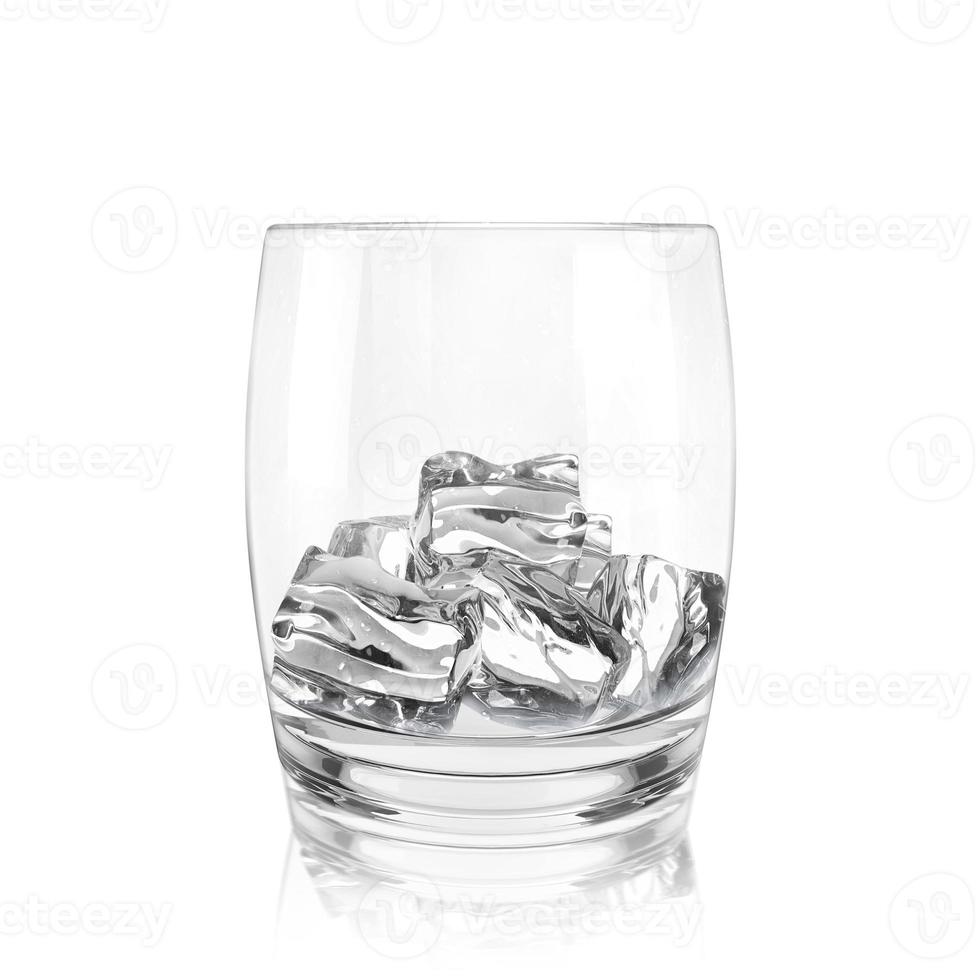 age of an empty glass with ice cubes on a white background. 3d render photo