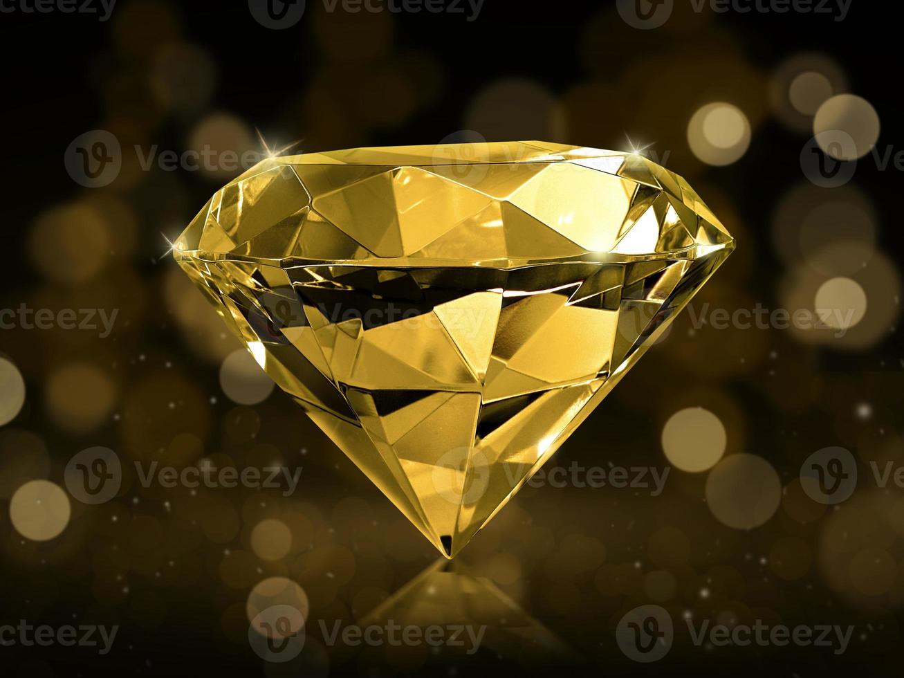 Dazzling diamond on gold abstract bokeh background photo