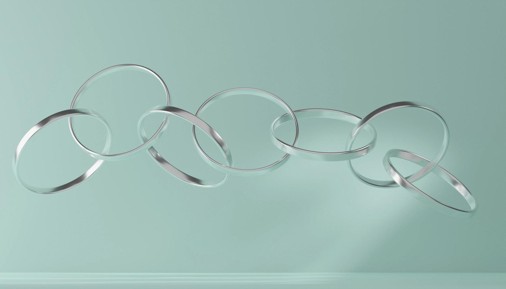 renderizado 3d, anillos de acero. anillos de metal plateados para mostrar diseños de productos de maquetas de pancartas foto