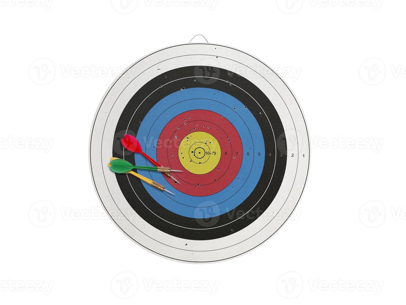 Darts with dartboard on white background. top view photo