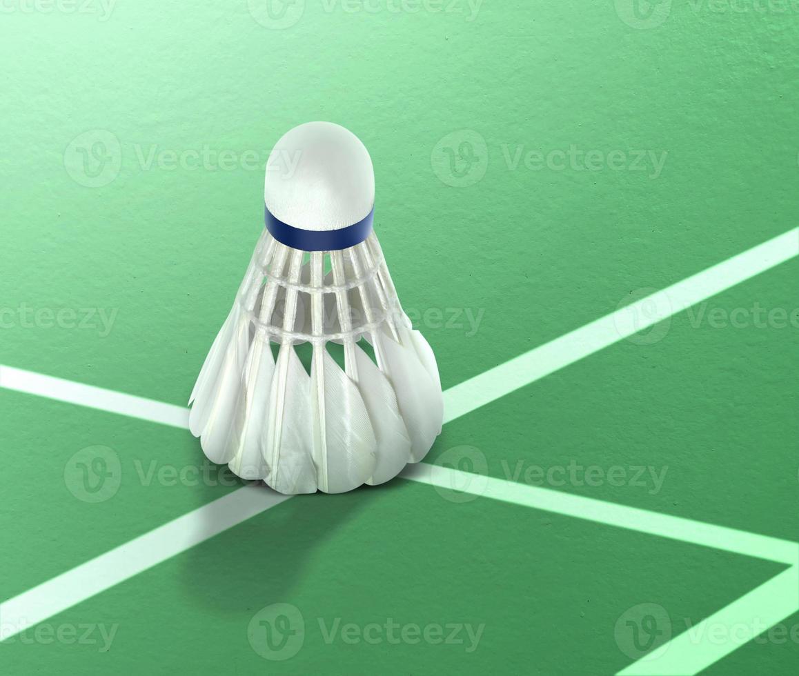 Indoor Badminton ball on green Badminton court photo