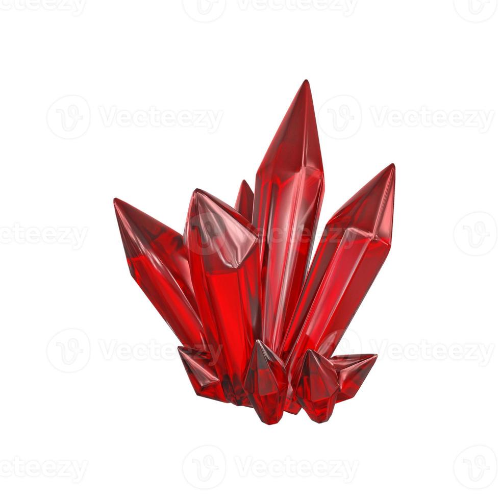 3D render, emerald red crystal isolated on white background, gems, natural nuggets, mysterious accessories photo