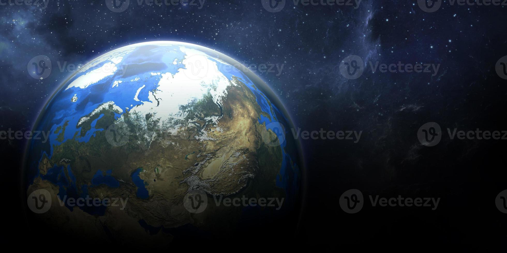 Earth planet in the outer space collage. Abstract wallpaper. Blue marble. Our home. 3d render photo