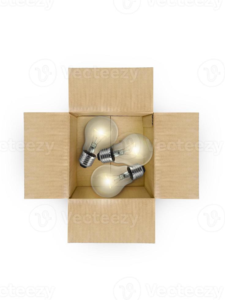 Ideas inspiration with group of lightbulb in box on white background .Business creativity. motivation to success photo