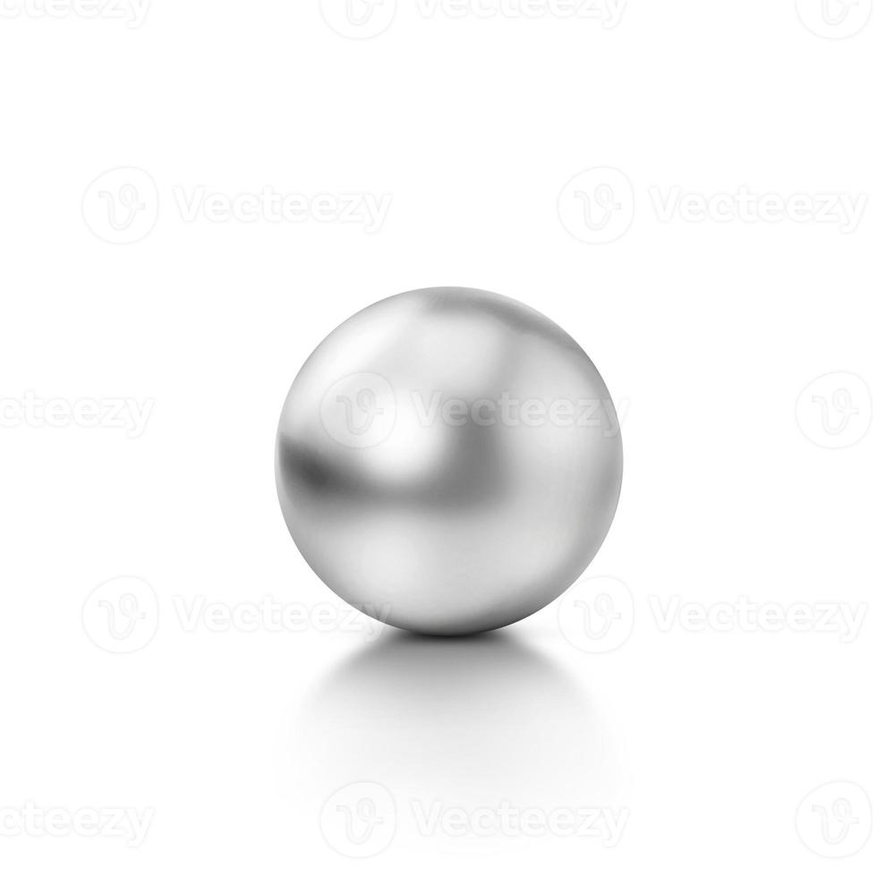 Realistic glossy chromium ball with glares and reflection on white. 3d render photo