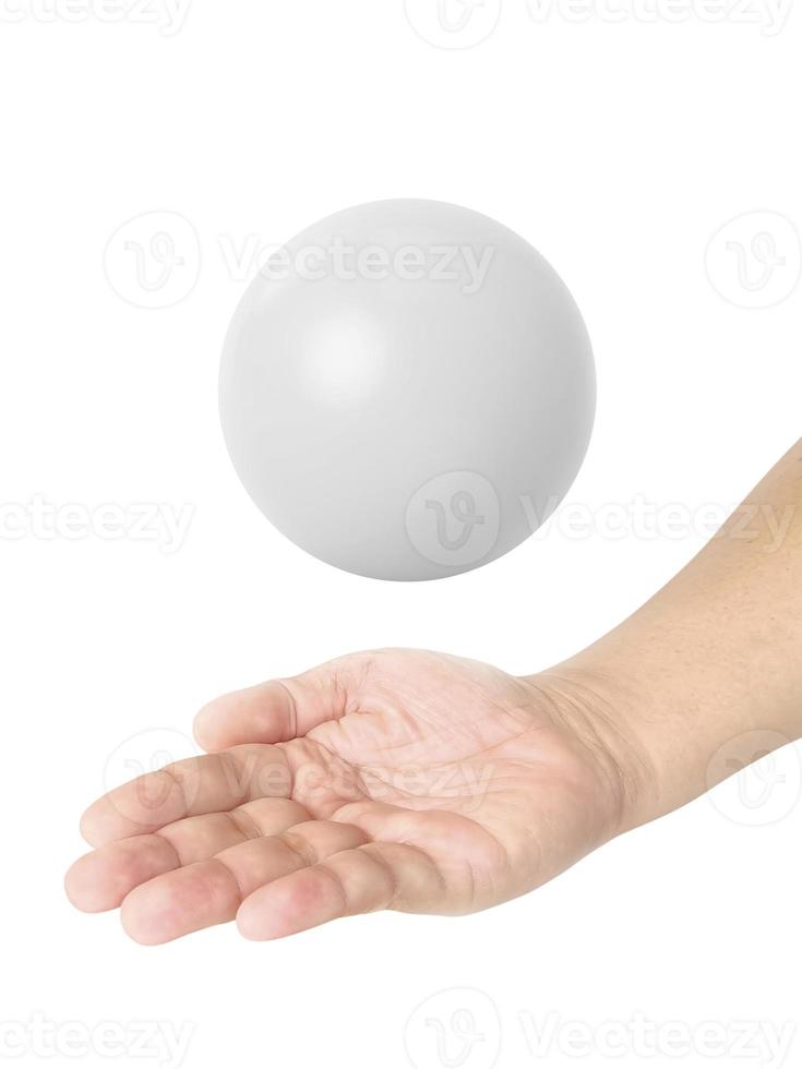 Sphere on hand isolated on white background photo