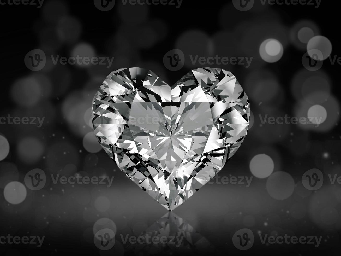 diamante en forma de corazón sobre fondo abstracto bokeh. renderizado 3d foto