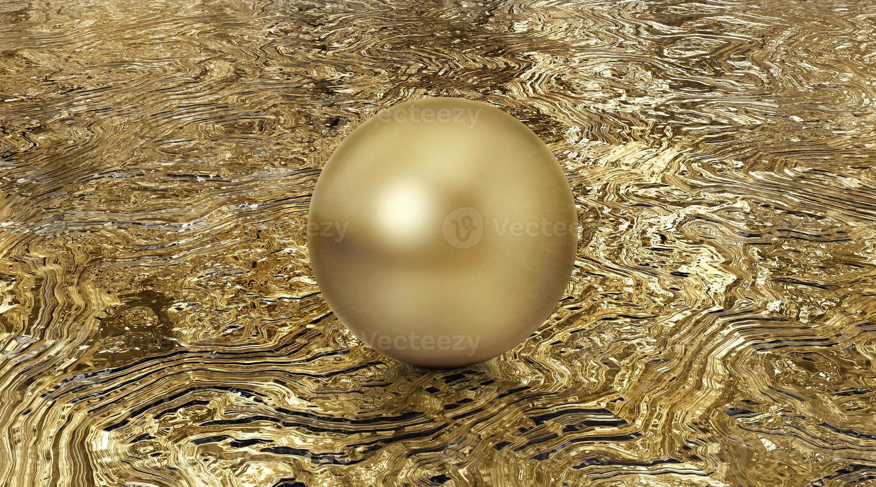 bola de cromo dorado brillante realista con reflejos en el fondo de la onda dorada de reflexión. renderizado 3d foto