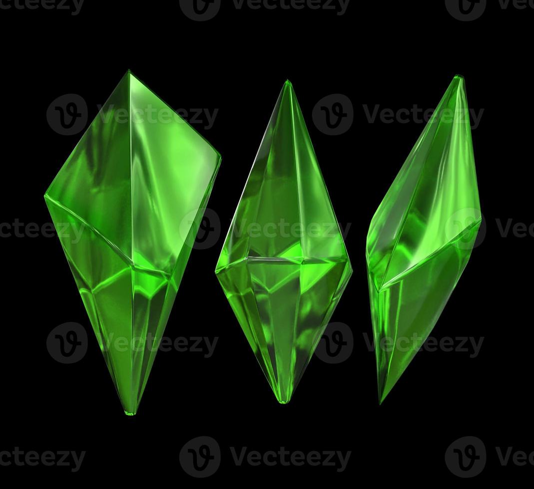 3D render, emerald green crystal on black background, gems, natural nuggets, mysterious accessories photo