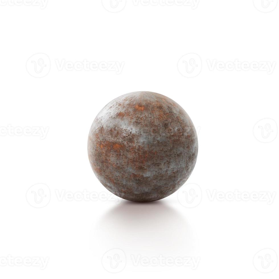 vieja bola de metal de hierro oxidado aislada sobre fondo blanco. renderizado 3d foto