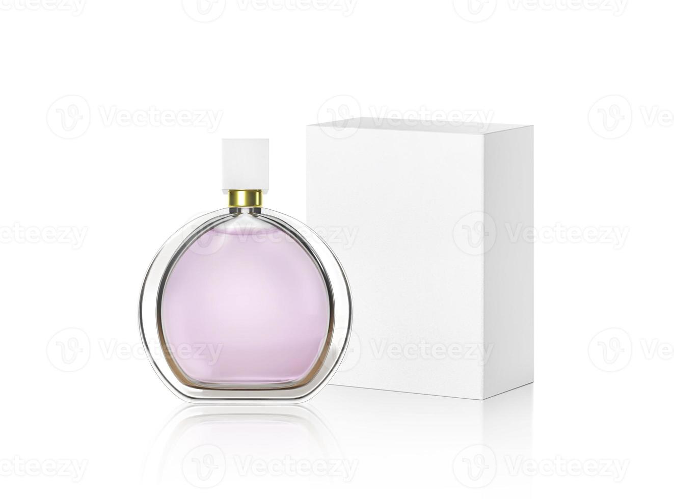 Perfume bottle and white packaging box photo