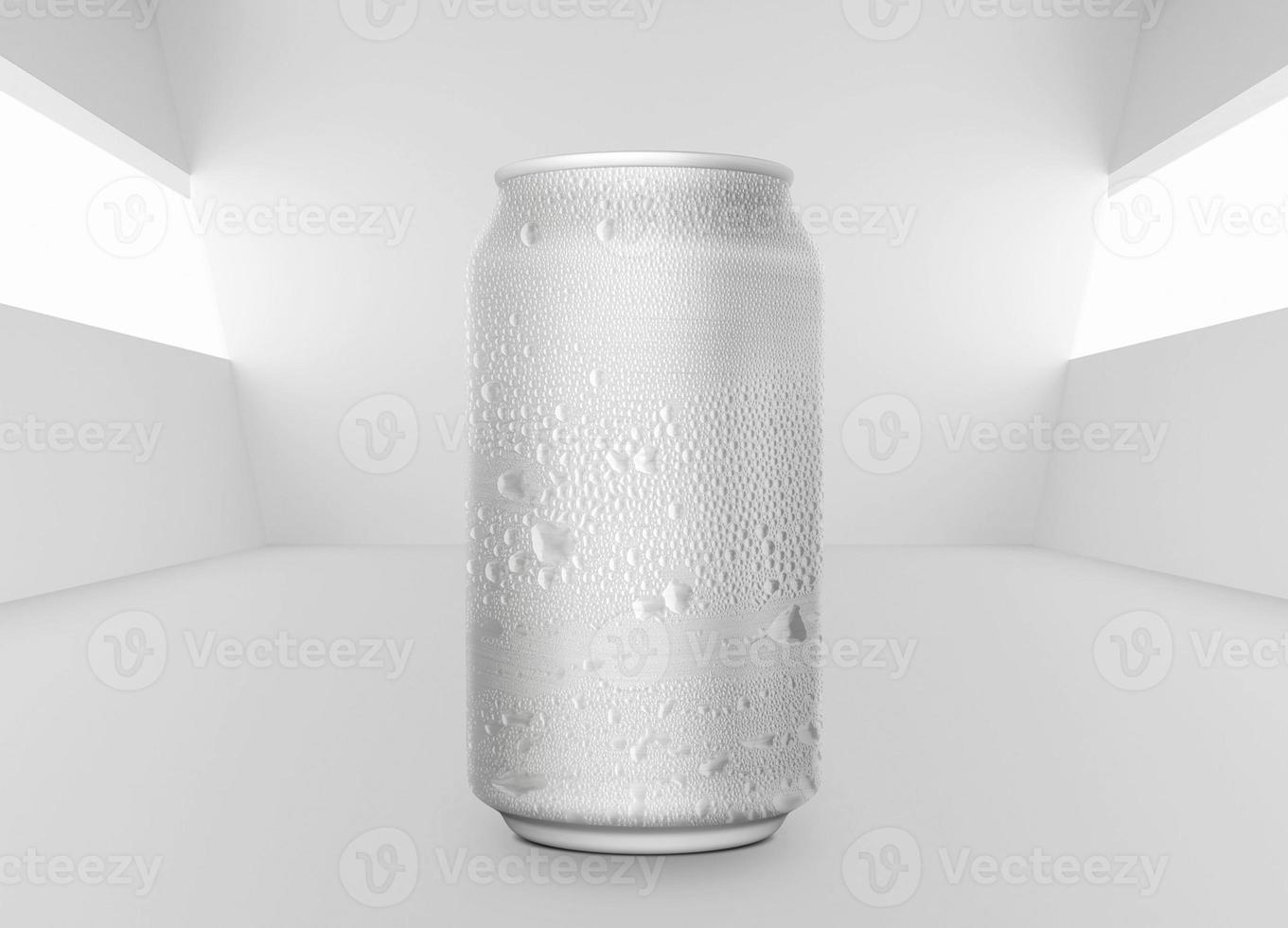 Aluminum can on water droplets background photo