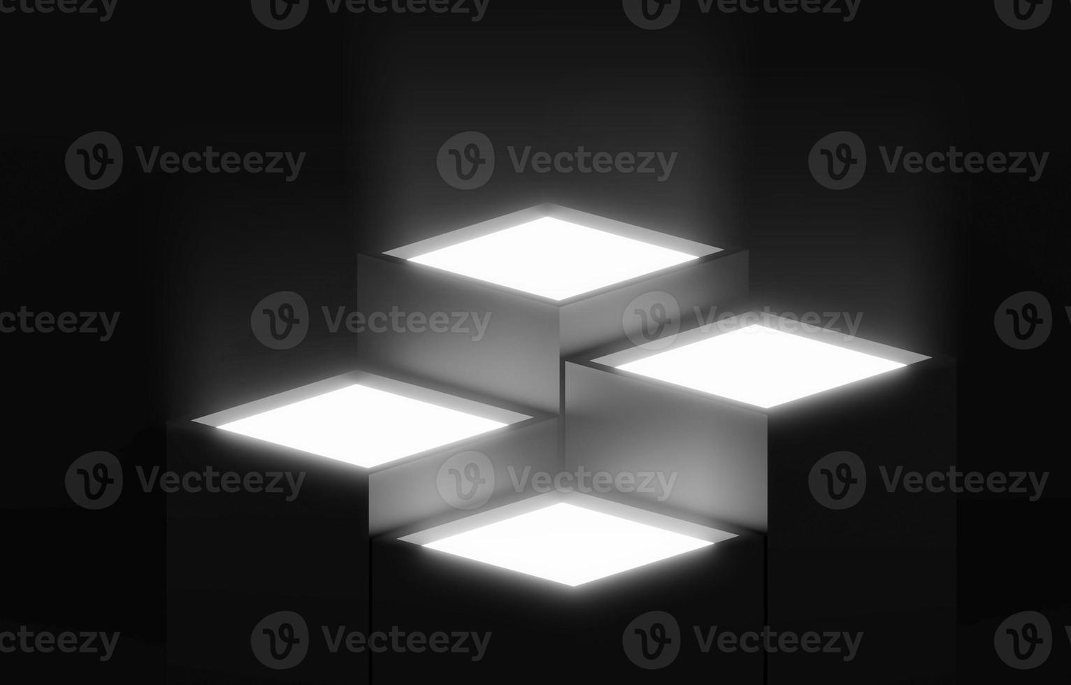 box opening with rays of light, high contrast image. 3d render photo