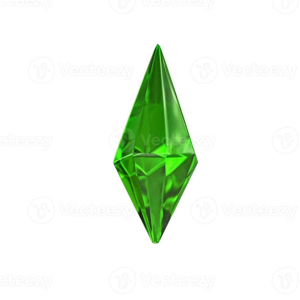 3D render, emerald green crystal isolated on white background, gems, natural nuggets, mysterious accessories photo