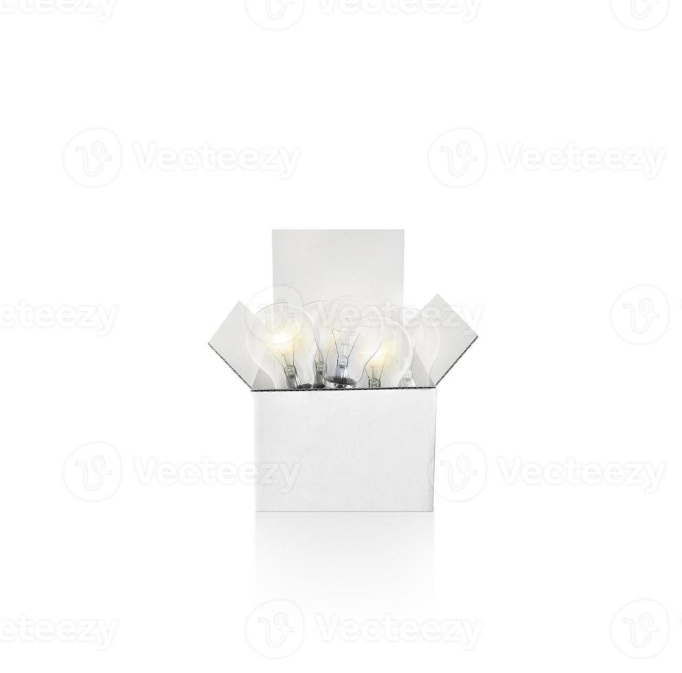 Ideas inspiration with group of lightbulb in box on white background .Business creativity. motivation to success photo