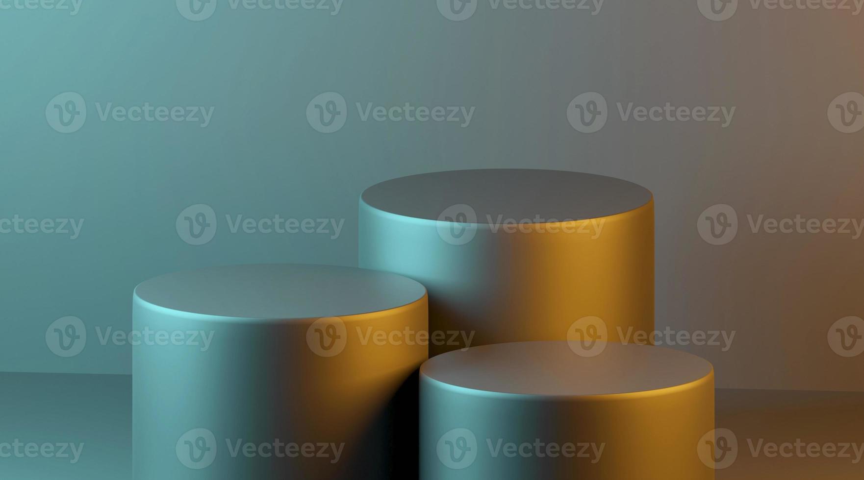 green grey gold cylinder. for product display or exhibition on color green, grey, gold background. 3D rendering photo