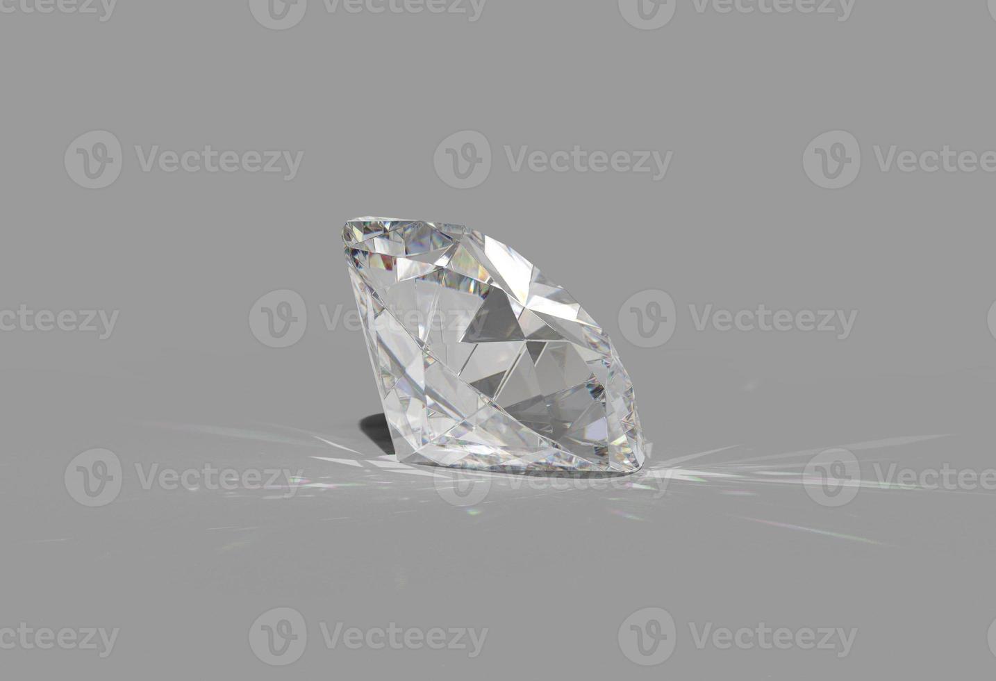 round diamond cut on shiny white background, back light, shiny, caustic rays 3D render photo