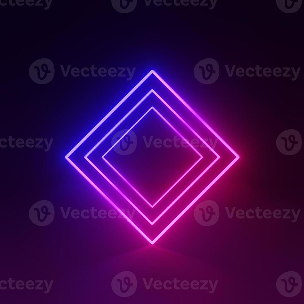 3d render, glowing lines, tunnel, neon lights, virtual reality, abstract background, square portal, arch, pink blue spectrum vibrant colors, laser show photo