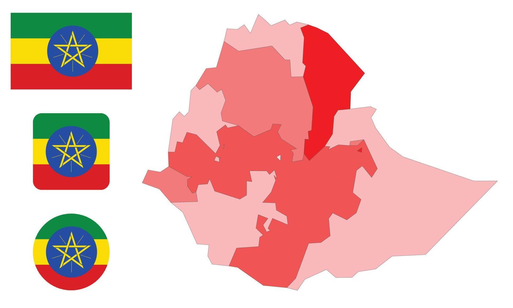 mapa y bandera de etiopía vector