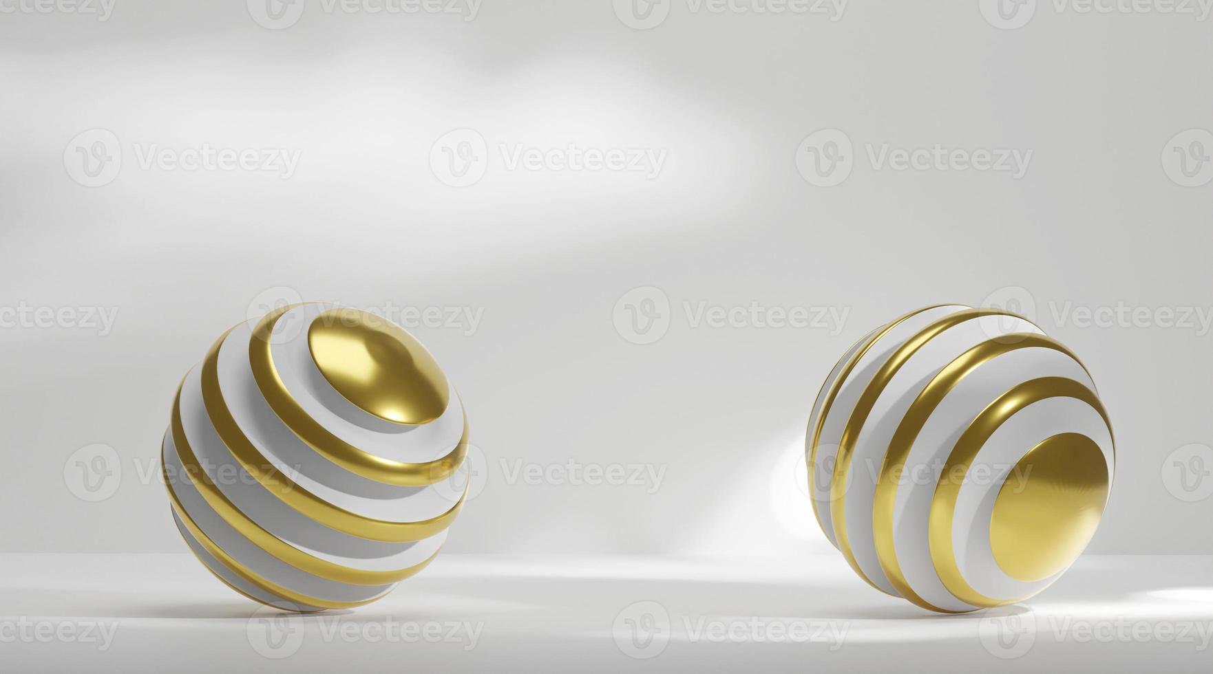 3d rendering of a white and golden sphere in a white space. A sphere with a wavy surface and convolutions, with reflections. Abstract composition photo