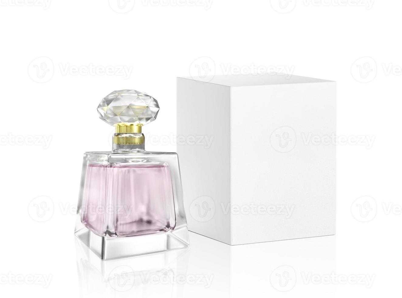Perfume bottle and white packaging box photo
