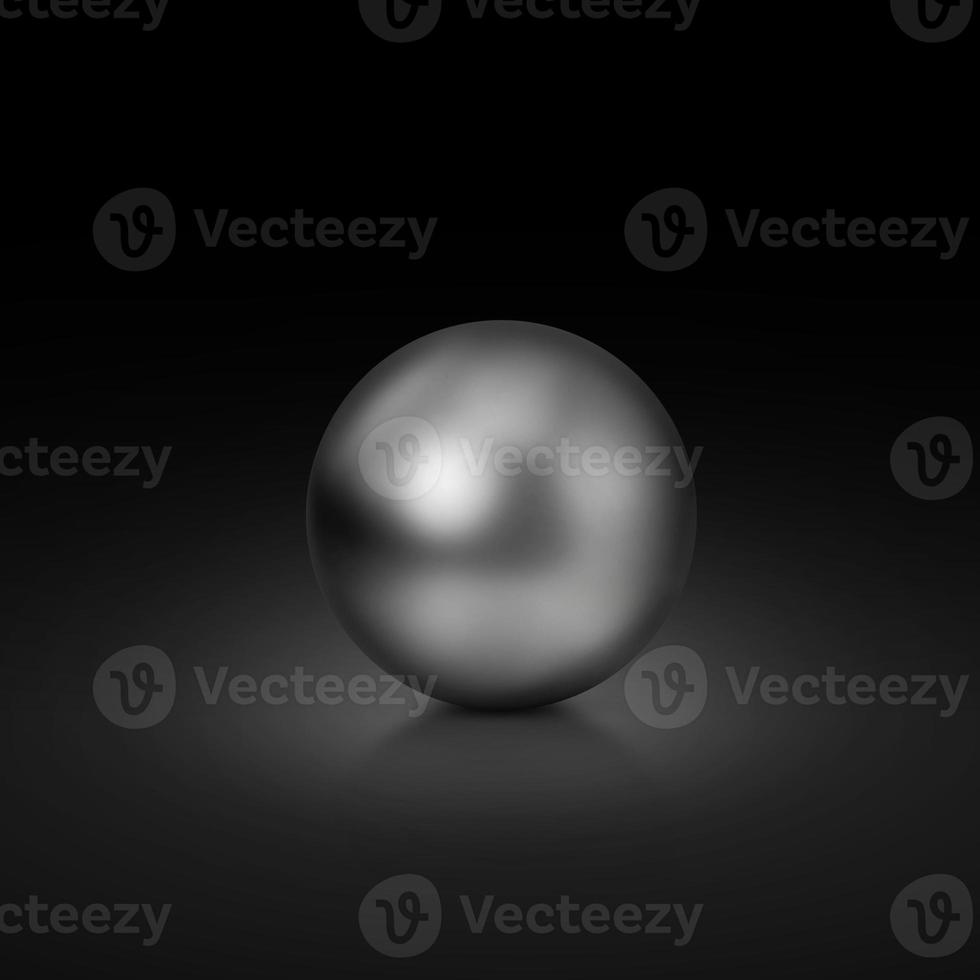 bola de cromo realista de color plateado sobre fondo negro. renderizado 3d foto