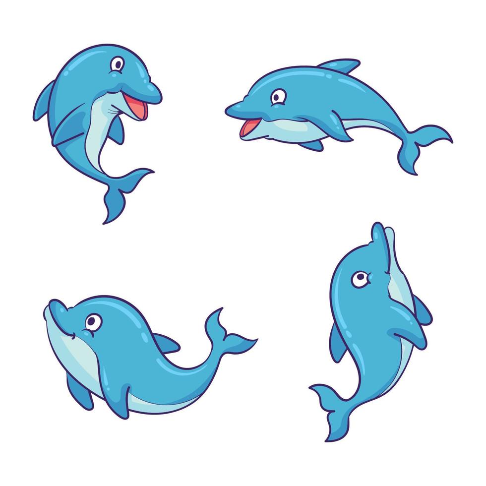 colección de delfines dibujados a mano 1 vector