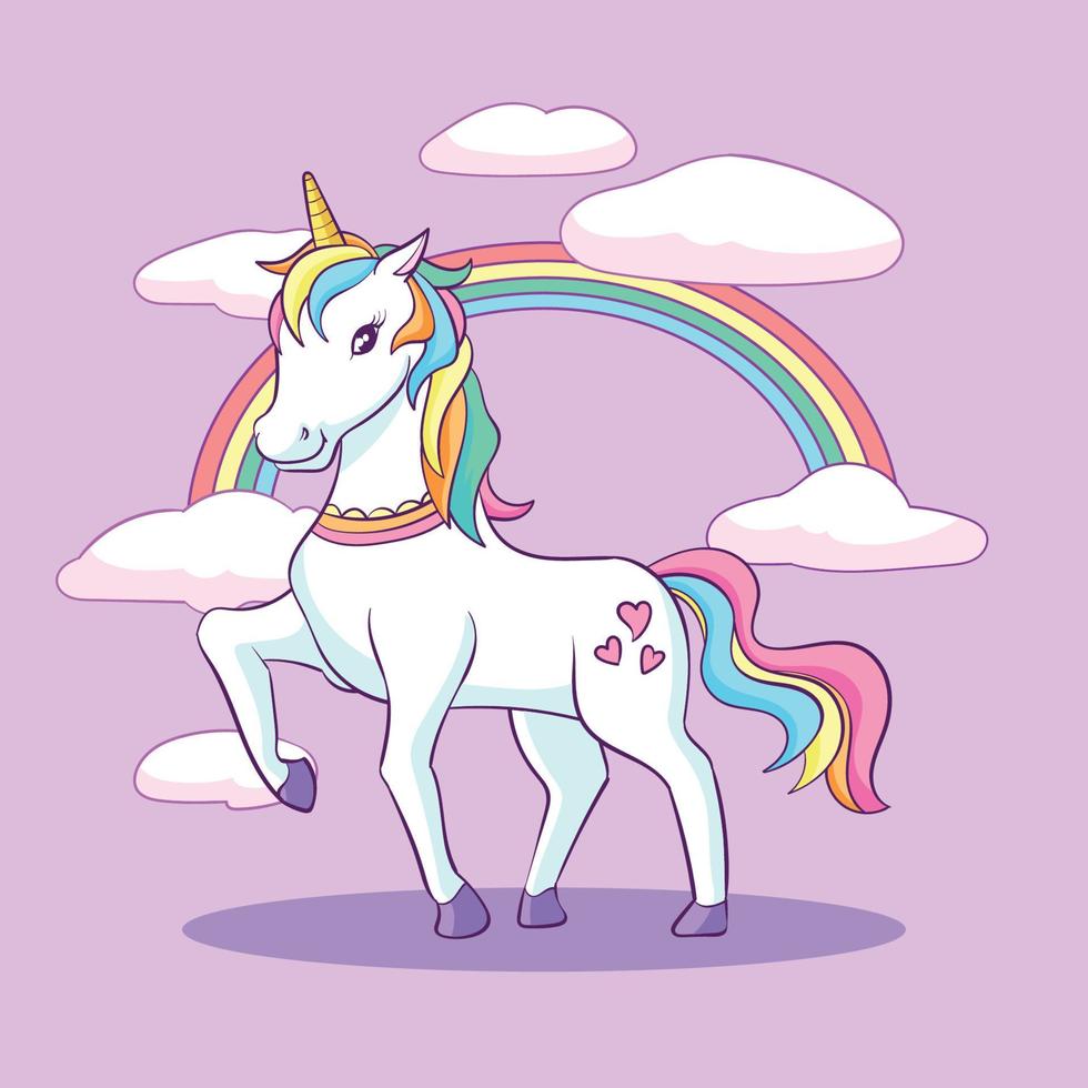hand drawn unicorn and rainbow vector