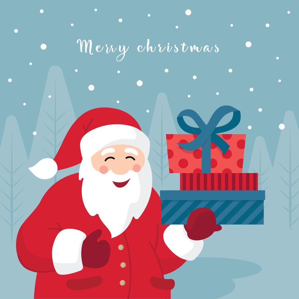 tarjeta de Navidad. tarjeta de año nuevo. santa claus con regalos. imagen vectorial vector