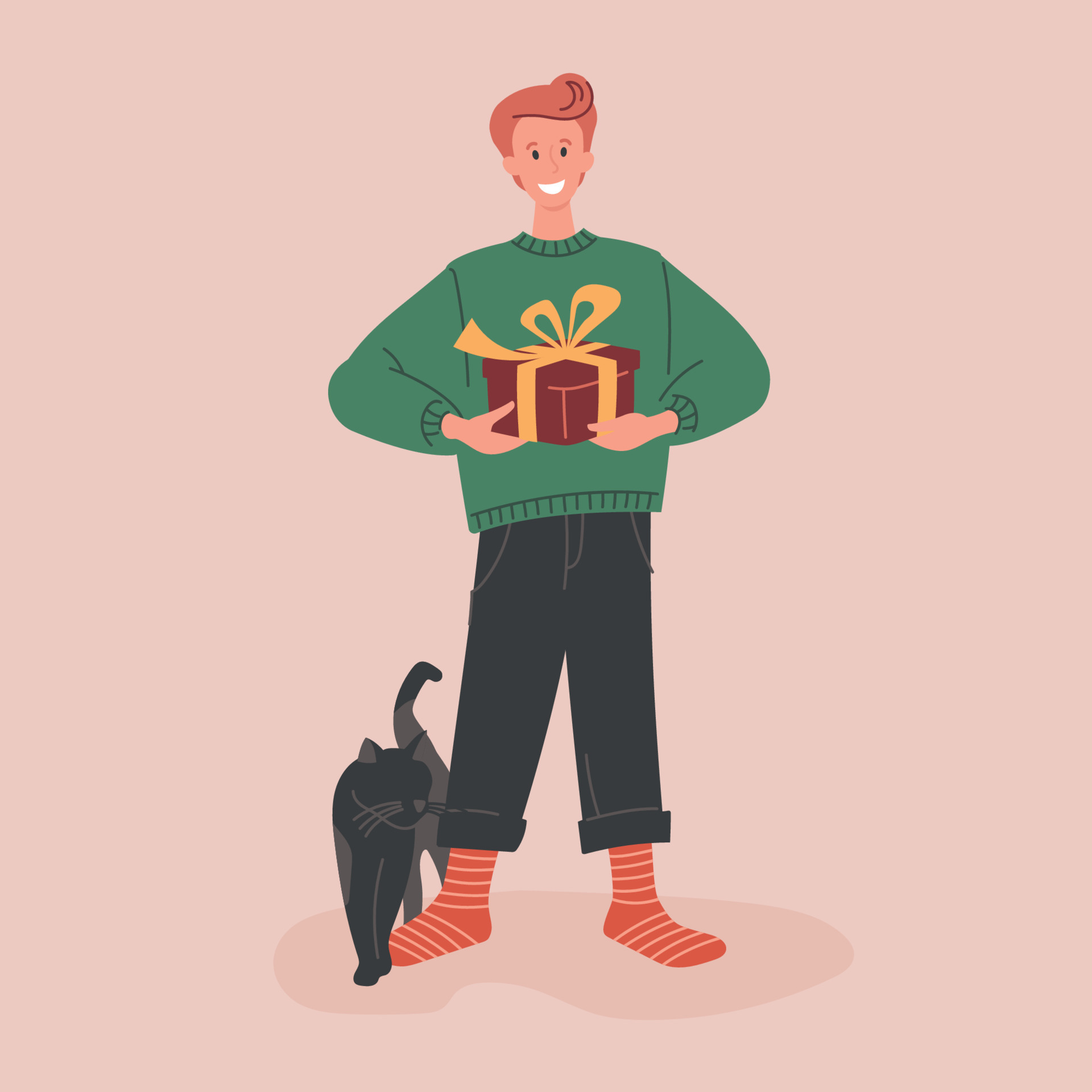 Man with a gift. New year present. Vector image. 8212652 Vector Art at