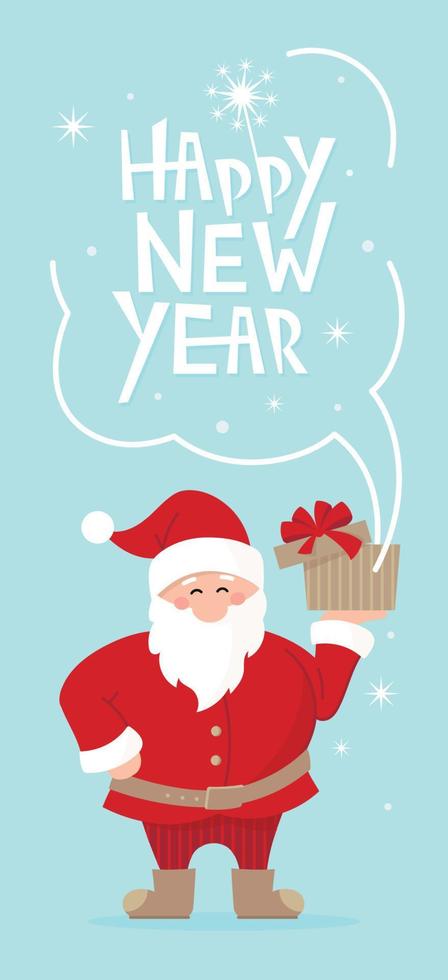 New year card with santaclaus and holiday lettering. Happy new year. vector