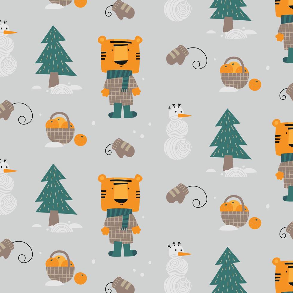 Tiger winter. Tiger pattern. Winter. pattern. Seamless. Vector. vector