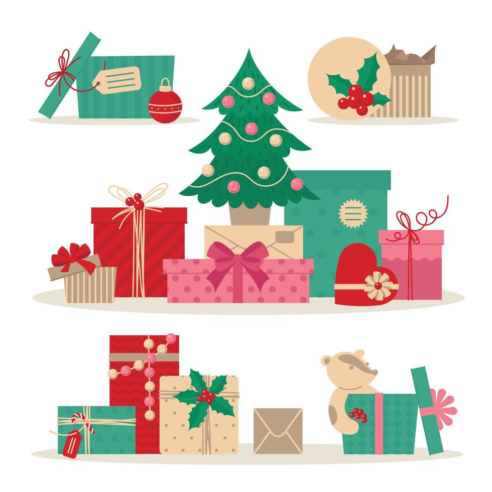 Christmas and New Year gifts. Present. Image set. vector