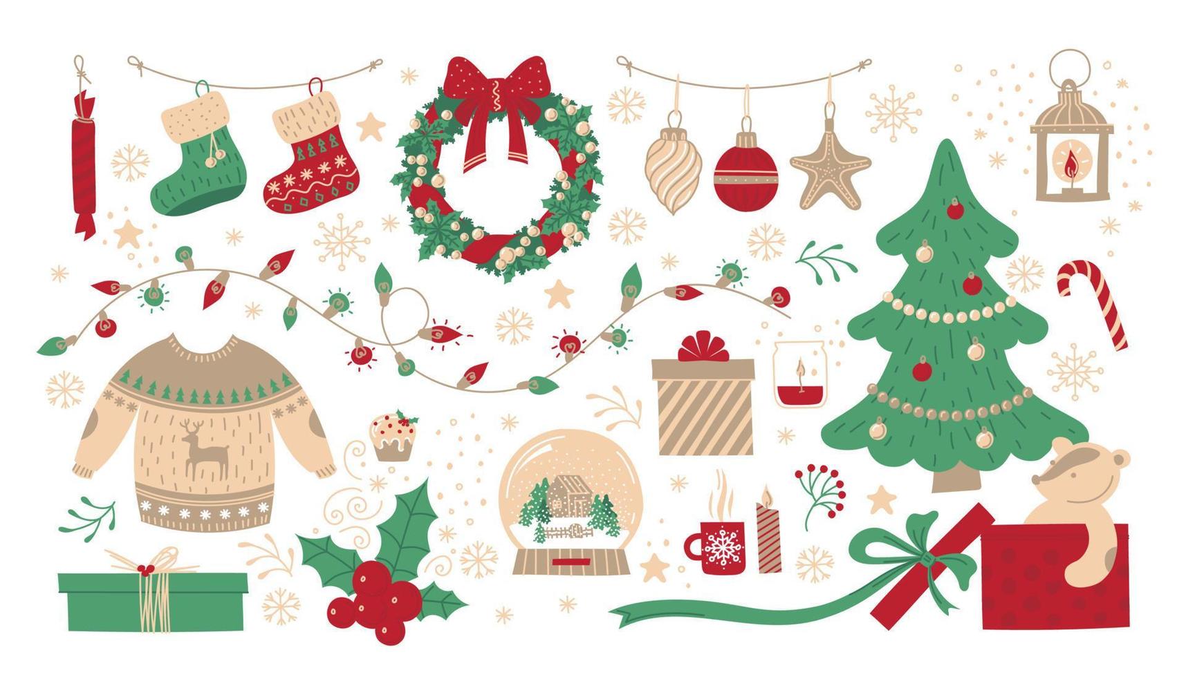 conjunto de elementos de año nuevo o navidad. conjunto de elementos vectoriales. vector