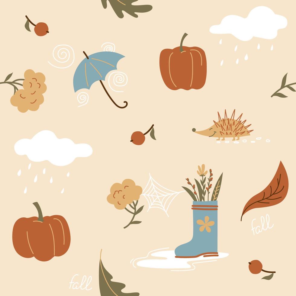 Autumn elements collection. Seamless pattern. Vector illustration.