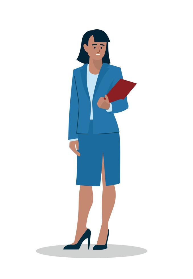 Business people. Woman in business suits. A representative-looking girl holds a folder in her hands. Office staff. Vector image.