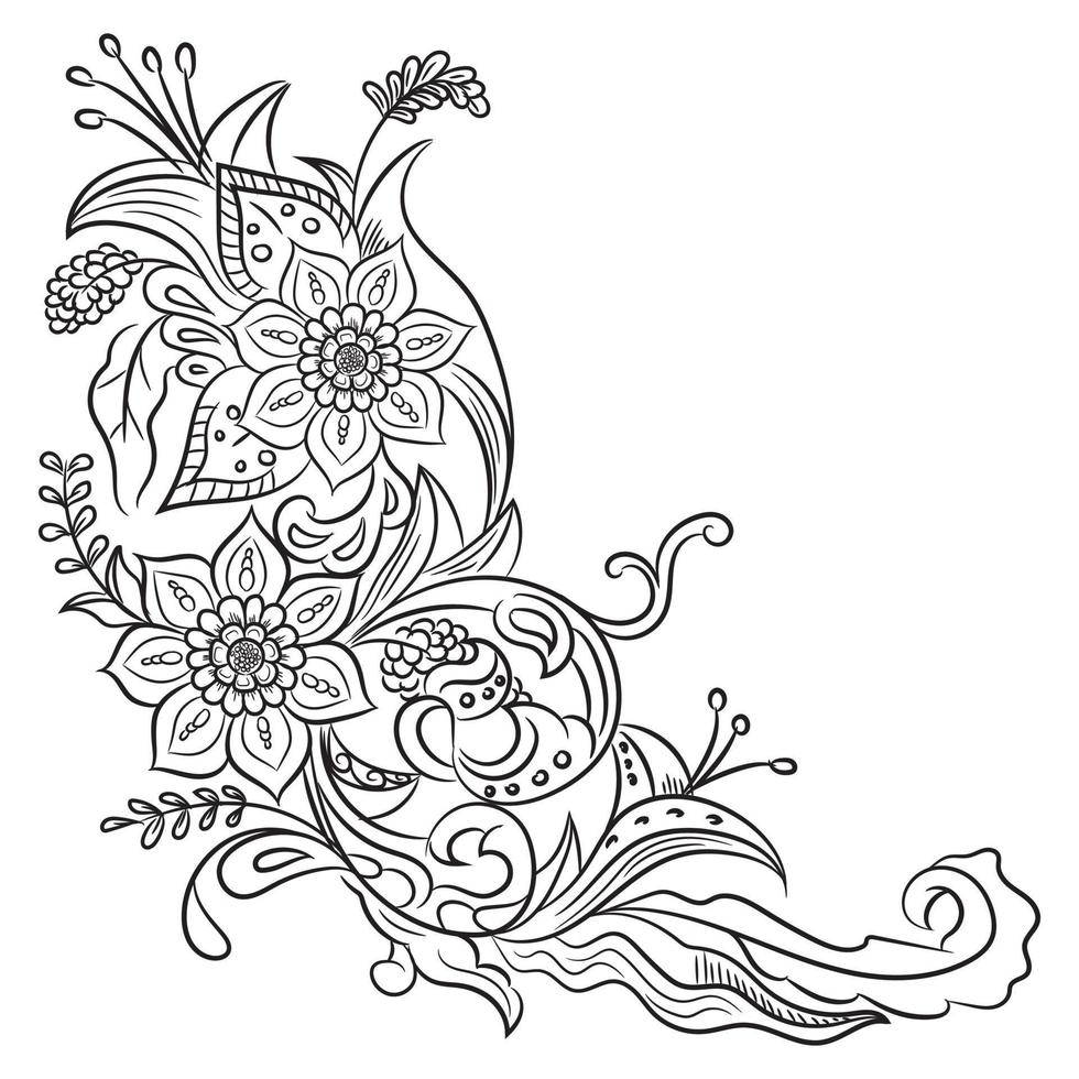 Fantasy flowers coloring page. Hand drawn doodle. Floral patterned vector illustration. African, indian, totem, tribal, zentangle design. Sketch for colouring page, tattoo, poster, print, t-shirt