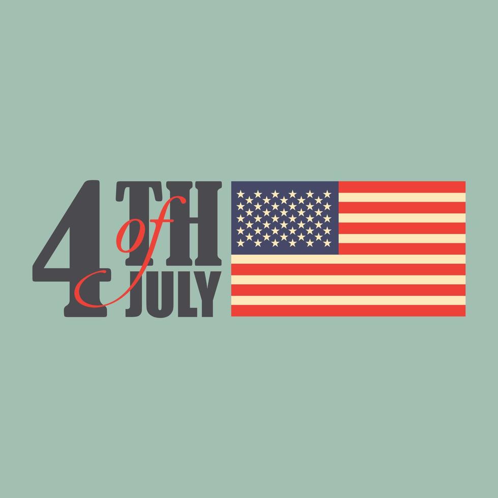 Happy Fourth July holiday in USA. American Independence Day greeting card, banner, poster with United States flag, stars and stripes. Patriotic number 4 on white background. Vector illustration