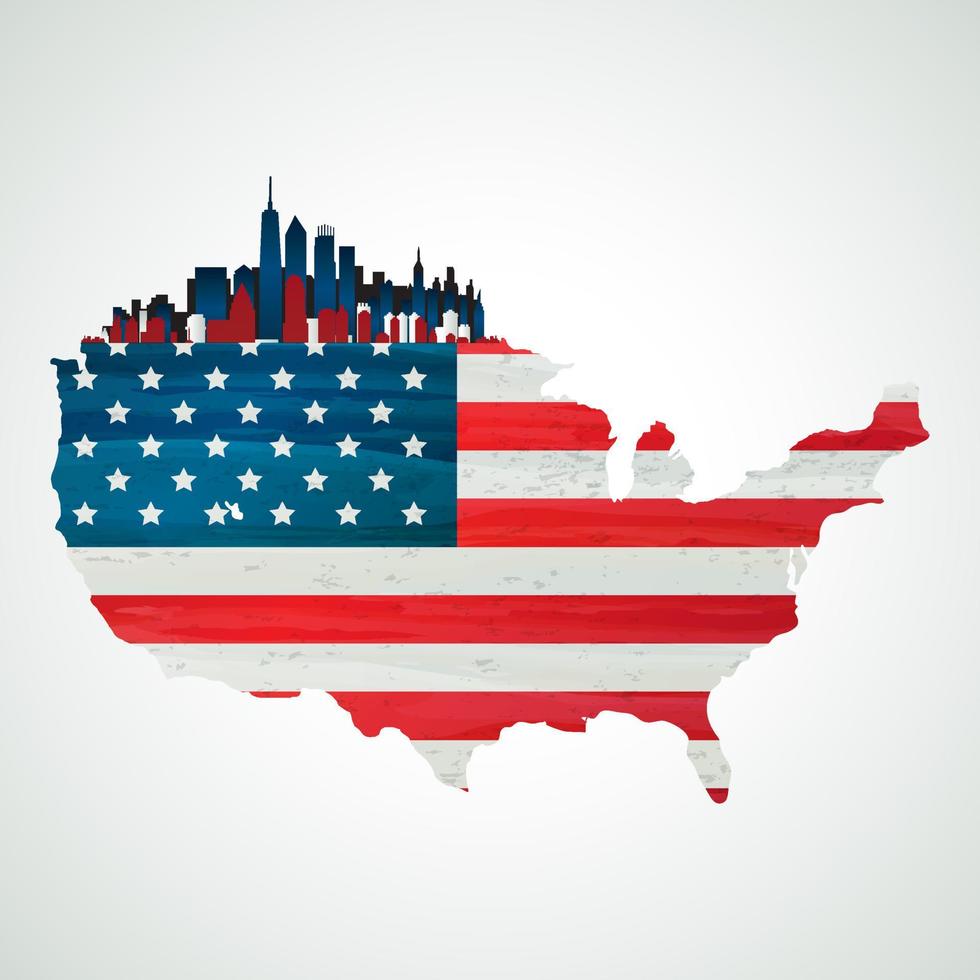 America map and waving flag independence day of USA 4th July vector