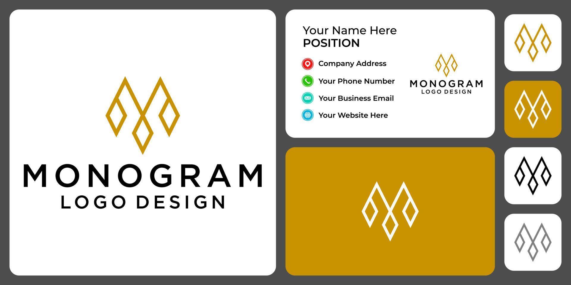 Letter M monogram luxury logo design with business card template. vector